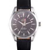 Omega Seamaster Black Dial with Black Leather Band  621574 Replica