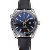 Omega Seamaster Planet Ocean GMT Black Dial Black Leather Band   622393 Replica