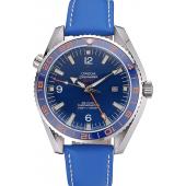 Cheap Omega Seamaster Planet Ocean GMT Blue Dial Blue Leather Band   622394