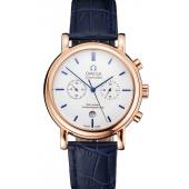 Omega Seamaster Vintage Chronograph White Dial Blue Hour Marks Rose Gold Case Blue Leather Strap