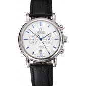 Omega Seamaster Vintage Chronograph White Dial Blue Hour Marks Stainless Steel Case Black Leather Strap Replica