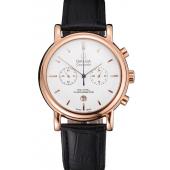 Omega Seamaster Vintage Chronograph White Dial Rose Gold Case Black Leather Strap Replica