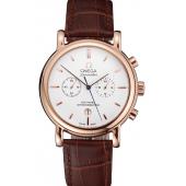 Omega Seamaster Vintage Chronograph White Dial Rose Gold Case Brown Leather Strap