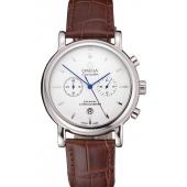 Omega Seamaster Vintage Chronograph White Dial Stainless Steel Case Brown Leather Strap