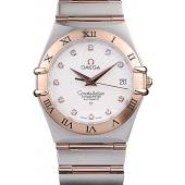 Omega Swiss Constellation Jewelry Rose Gold Case Radial Emblem White Dial