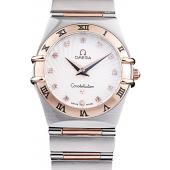 Omega Swiss Constellation Jewelry Rose Gold Case Small Radial Emblem White Dial Replica