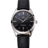 Omega Tresor Master Co-Axial Black Dial Stainless Steel Case Black Leather Strap Replica