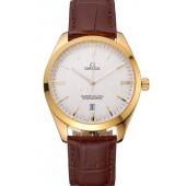 Omega Tresor Master Co-Axial White Dial Gold Case Brown Leather Strap Replica