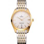 Omega Tresor Master Co-Axial White Dial Gold Case Two Tone Stainless Steel Bracelet