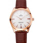 Omega Tresor Master Co-Axial White Dial Rose Gold Case Brown Leather Strap