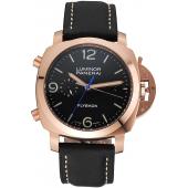 Panerai Luminor 1950 3 Days Chrono Flyback Black Dial Rose Gold Case Black Leather Strap