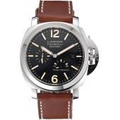 Replica Panerai Luminor Automatic Power Reserve Black Dial Stainless Steel Case Brown Leather Strap