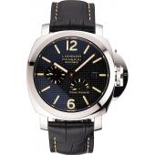 Cheap Panerai Luminor Automatic Power Reserve Black Embossed Dial Stainless Steel Case Black Leather Strap