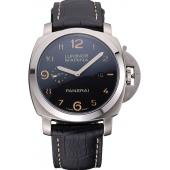 Cheap Panerai Luminor Marina 1950 Black Dial Brushed Steel Case Black Embossed Leather Strap