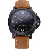 Replica Panerai Luminor Marina 1950 Black Dial Matte Black Steel Case Brown Suede Leather Strap