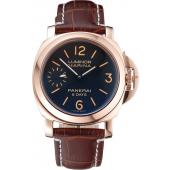 Panerai Luminor Marina 8 Days Black Dial Rose Gold Case Brown Leather Strap Replica