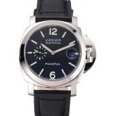 Cheap Panerai Luminor Marina Date Black Hobnail Pattern Dial Stainless Steel Case Black Leather Strap