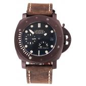 Panerai Luminor Submersible Black Dial Brown Case Brown Leather Strap