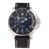 Panerai Luminor Submersible Black Dial Stainless Steel Case Black Bezel Black Leather Strap