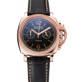 Replica Panerai Radiomir 8 Days Chronograph Black Dial Diamond Bezel Rose Gold Case Black Leather Strap 1453798