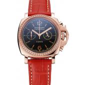 Panerai Radiomir 8 Days Chronograph Black Dial Diamond Bezel Rose Gold Case Red Leather Strap 1453797