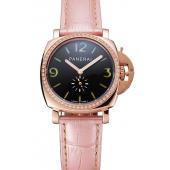 Panerai Radiomir Black Dial Diamond Bezel Rose Gold Case Pink Leather Strap 1453801 Replica