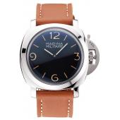 Cheap Panerai Radiomir Brushed Stainless Steel Case Black Dial Brown Leather Strap