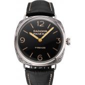 Panerai Radiomir Firenze 3 Days Acciaio PAM604 Black Dial Engraved Stainless Stell Case Black Leather Strap