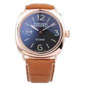 Panerai Radiomir Rose Gold Case Black Dial Brown Leather Strap 98136