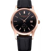 Cheap Patek Philippe Calatrava Black Dial Rose Gold Case Black Leather Strap  622835