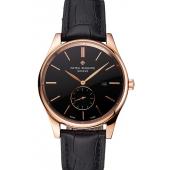 Patek Philippe Calatrava Date Black Dial Rose Gold Case Black Leather Strap