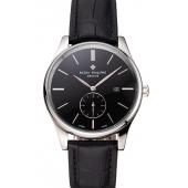 Patek Philippe Calatrava Date Black Dial Stainless Steel Case Black Leather Strap