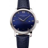 Patek Philippe Calatrava Date Blue Dial Stainless Steel Case Blue Leather Strap