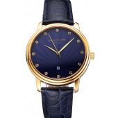 Replica Patek Philippe Calatrava Date Blue Guilloche Dial Gold Case Blue Leather Strap