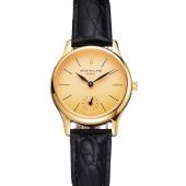 Patek Philippe Calatrava Gold Dial And Case Gold Case Black Leather Strap