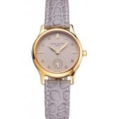 Cheap Patek Philippe Calatrava Gray Dial Diamond Markings Gold Case Gray Leather Strap HM07860