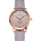 Cheap Patek Philippe Calatrava Gray Dial Diamond Markings Rose Gold Case Gray Leather Strap