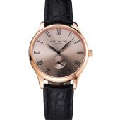 Patek Philippe Calatrava Gray Dial Rose Gold Case Black Leather Strap