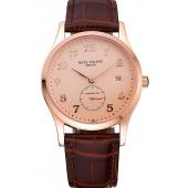 Cheap Patek Philippe Calatrava Rose Dial Rose Gold Case Brown Leather Strap  622836