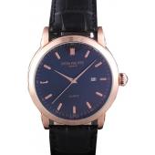 Cheap Patek Philippe Calatrava Roze Gold Polished Bezel Black Leather Bracelet 801432