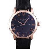 Patek Philippe Calatrava Roze Gold Polished Bezel Black Leather Bracelet 801435 Replica