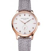 Patek Philippe Calatrava White Dial Diamond Markings Rose Gold Case Gray Leather Strap Replica