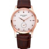 Patek Philippe Calatrava White Dial Diamond Numerals Rose Gold Case Brown Leather Strap  622834