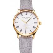 Patek Philippe Calatrava White Dial Gold Case Gray Leather Strap