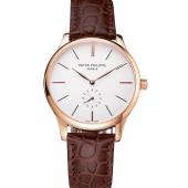 Patek Philippe Calatrava White Dial Rose Gold Case Brown Leather Strap