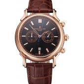 Patek Philippe Chronograph Black Dial Rose Gold Case Brown Leather Strap