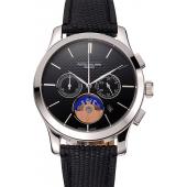 Patek Philippe Chronograph Black Dial Stainless Steel Case Black Leather Strap HM02288