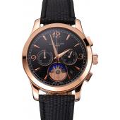 Cheap Patek Philippe Chronograph Black Guilloche Dial Rose Gold Case Black Leather Strap