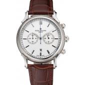 Patek Philippe Chronograph White Dial Stainless Steel Case Brown Leather Strap