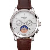 Patek Philippe Chronograph White Dial Stainless Steel Case Brown Leather Strap Replica